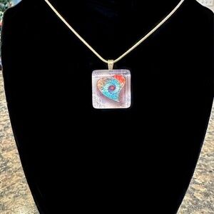 Hand Crafted Lavender Heart Glass Tile Pendant
